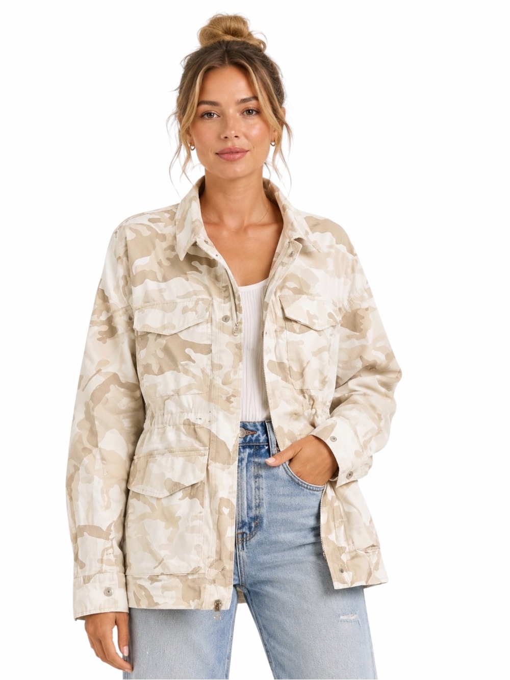 Sanctuary – Oversized Camo Field Jacket – Neutral Beige Camouflage – Sz. M